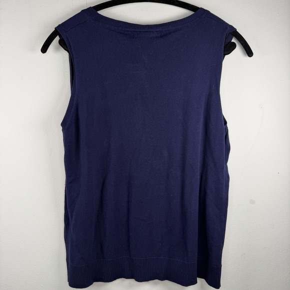 August Silk Women XL Navy Knit Top Crew Neck Sleeveless Sweater Vest Silk Blend - Picture 5 of 7